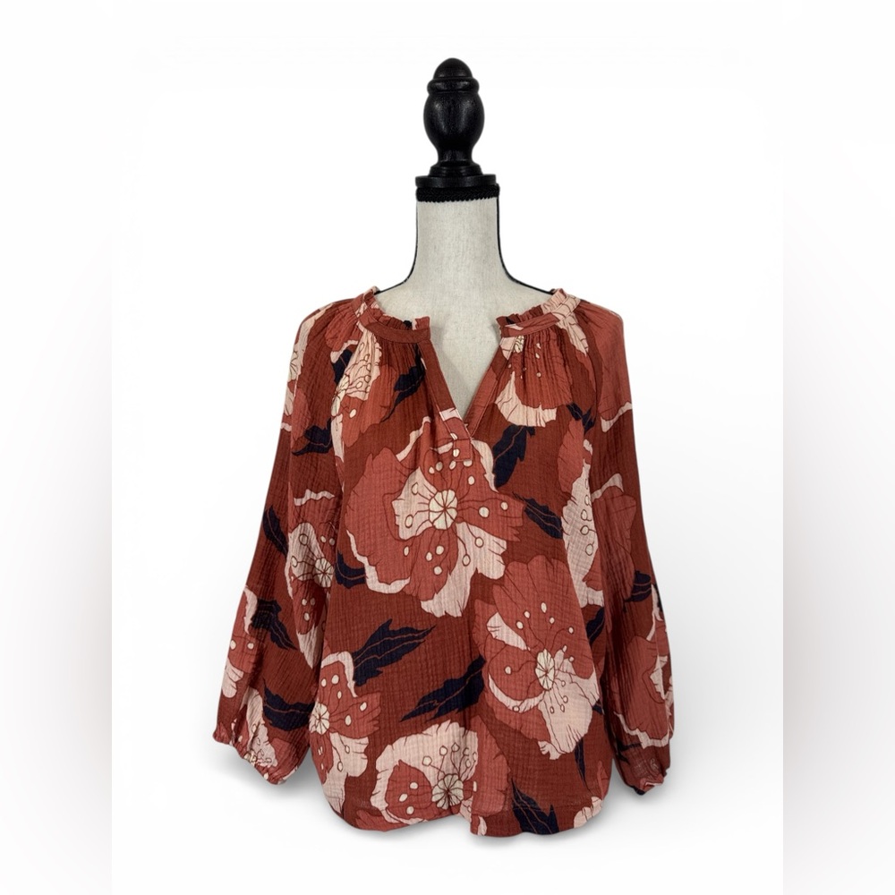 Marine Layer New Nikki Top Rust Floral Cotton‎ Gauze
